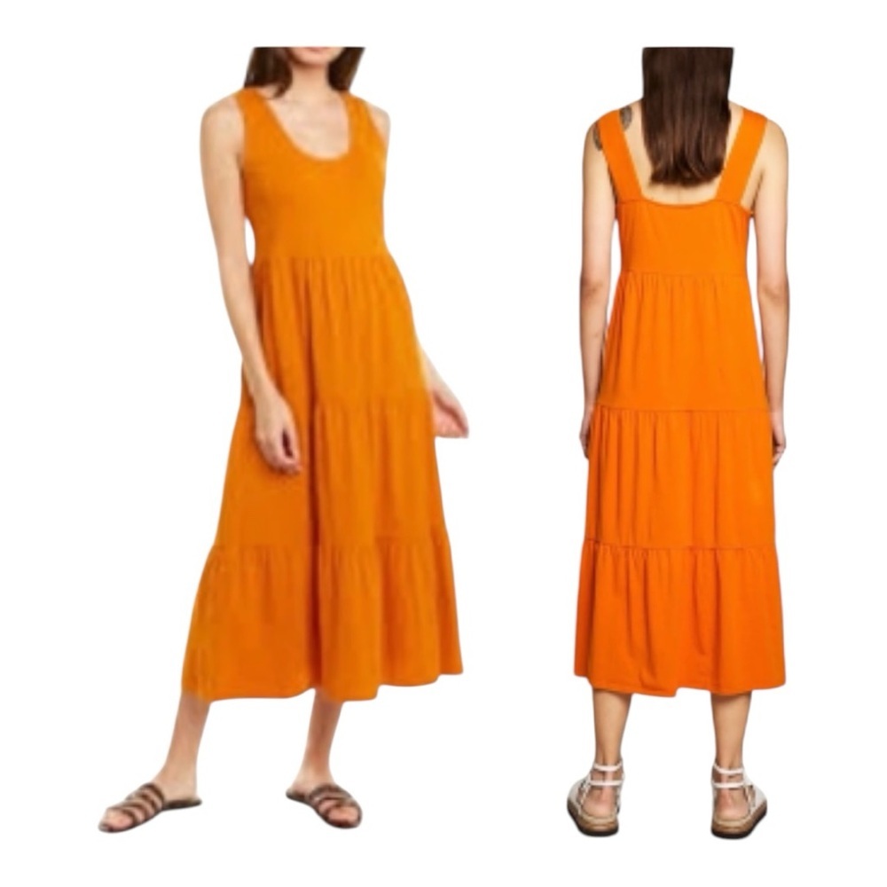 J.Crew Women's Bronze Orange Sleeveless Cotton Tiered Maxi Dress Size L Cotton - Picture 1 of 12